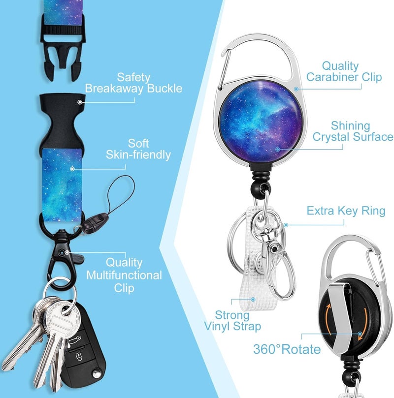Piefly Lanyards for Id Badges, Nebula Starry Sky Badge Holder with Retractable Reel Belt Clip, Gaxlxy Space Work Name Tag Lanyard Vertical ID Card Protector Case for Women Nurse Doctor Teacher Student - Image 4